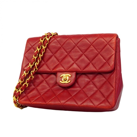 Chanel s Matelasse bag shoulder lambskin red chain - Picture 1 of 6